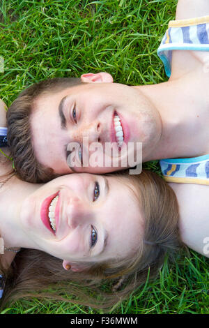 Happy, young couple on a meadow Stock Photo