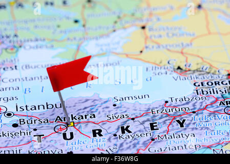 Ankara pinned on a map of Asia Stock Photo
