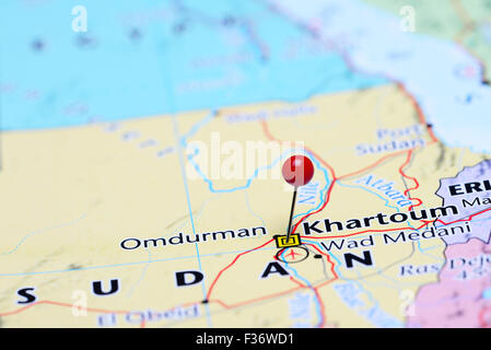 Khartoum pinned on a map of Asia Stock Photo