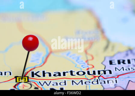 Khartoum pinned on a map of Asia Stock Photo