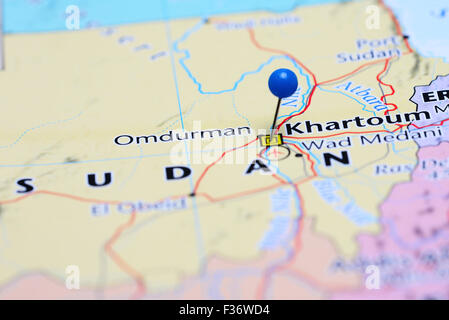 Khartoum pinned on a map of Asia Stock Photo