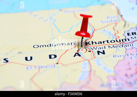 Khartoum pinned on a map of Asia Stock Photo