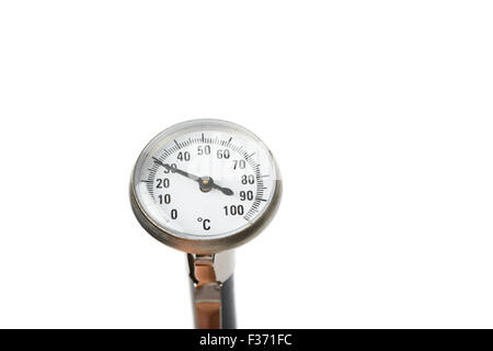 temperature gauge / thermometer on the white wall - analog temperature gauge  close up Stock Photo - Alamy