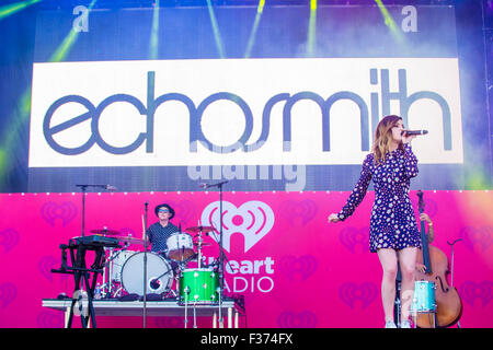 Musician Sydney Sierota of Echosmith performs onstage at the 2015 iHeartRadio Music Festival at the Las Vegas Village Stock Photo