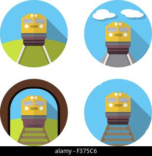 Set of train icon in flat style