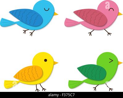 Set of happy baby bird in flat style on white Stock Vector