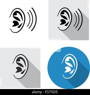 Set of ear icon side view in linear style Stock Vector