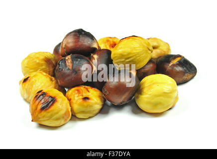 Close up photo of roasted chestnuts on white background Stock Photo