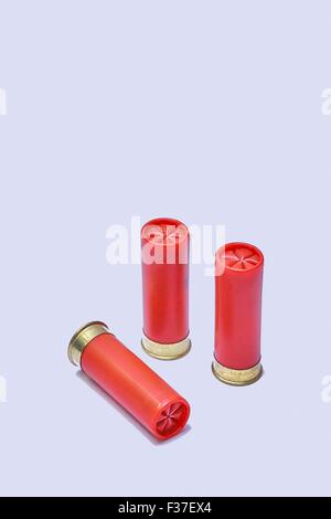 12 Gauge Ga Shotgun Cartridges 3x Red Stock Photo