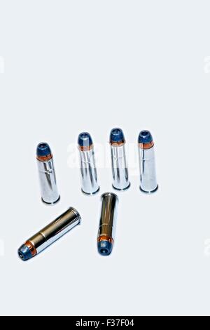 6 357 Magnum Pistol Bullets Ammunition Cartridges Stock Photo