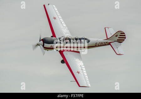 Yakovlev Yak-52 (Як-52) is a Soviet primary trainer aircraft which first flew in 1976. It is still being produced in Romania Stock Photo