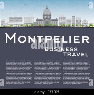 Montpelier (Vermont) city skyline with grey buildings and copy space. Business travel concept. Vector illustration Stock Vector