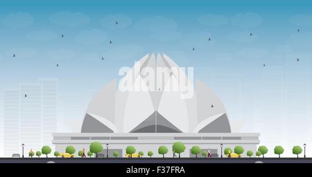 The Lotus Temple, located in New Delhi, India, is a Bahai House of Worship. Vector Illustration Stock Vector