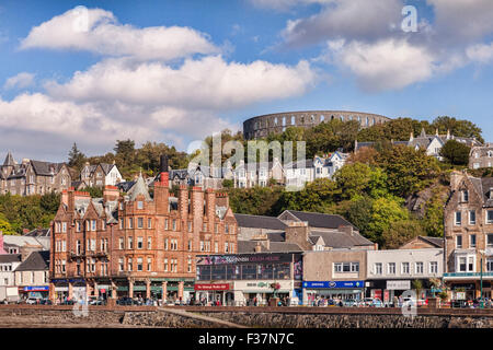 The promenade and McCaig's Tower at Oban, Argyll and Bute, Scotland, UK, Stock Photo
