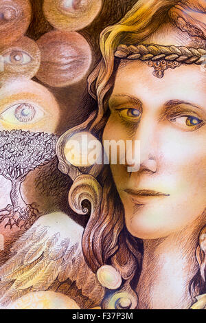 Fairy angel portait drawing, face closeup detail Stock Photo