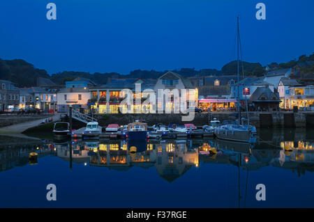 Padstow harbour and village at dusk, Cornwall, UK Stock Photo