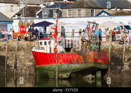 Fishing boat moored up in looe harbour Stock Photo