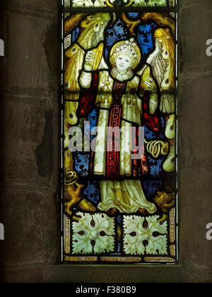 Lichfield Cathedral angel playing cymbals  window Stock Photo