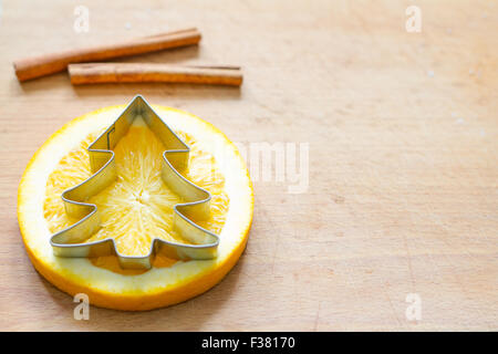 Christmas tree in orange abstract background food concept Stock Photo