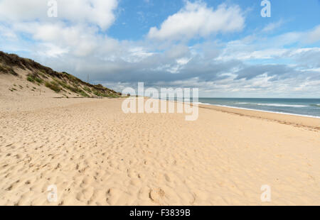 The long sandy beach backed by dunes at Hemsby on the Norfolk coast Stock Photo
