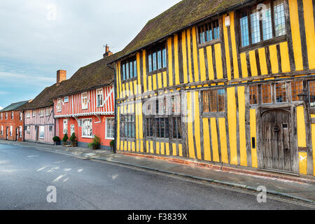 Colourful Tudor half timbered houses at Lavenham in Suffolk Stock Photo