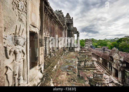 View from the top tier of Angkor Wat temple. Angkor Archaeological Park, Siem Reap Province, Cambodia.