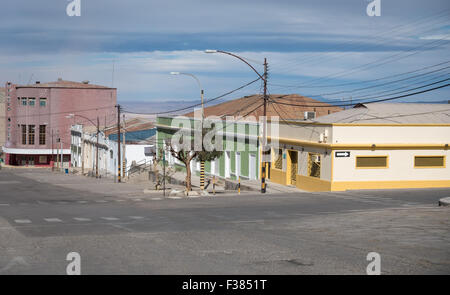 Empty streets in the former mining town of Chuquicamata, which has been abandoned since 2007. Stock Photo