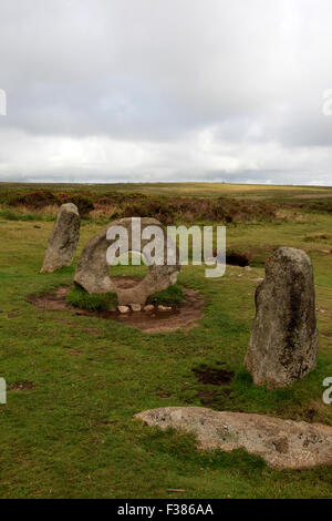 Mên-an-Tol is a famous Cornish Megalithic Tomb near to Madron and Morvah, West Penwith, Cornwall, England, United Kingdom. Stock Photo
