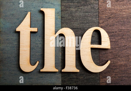 The word THE written in vintage letterpress type. Stock Photo