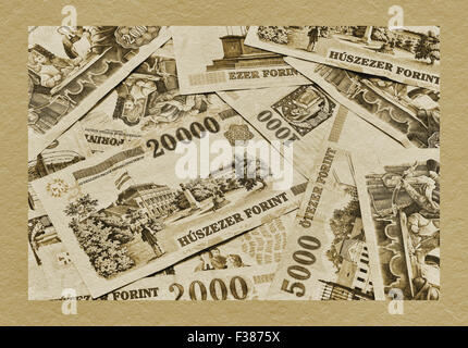 Detail photo of different Hungarian Forint Banknotes Stock Photo