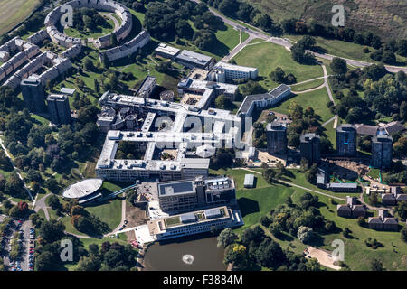 AERIAL VIEWS OF THE UNIVERSITY OF ESSEX, WIVENHOE SHOWING THE CAMPUS AND LIVING ACCOMMODATION TOWERS Stock Photo