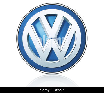 KIEV, UKRAINE - MARCH 21, 2015: Volkswagen logo printed on paper and placed on white background. Stock Photo