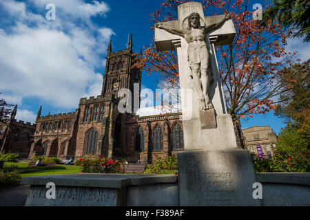 The statue of Christ in front of St Peters Church Wolverhampton West midlands UK Stock Photo