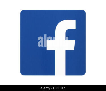 KIEV, UKRAINE - APRIL 27, 2015: Facebook logo sign printed on paper on white background. Stock Photo