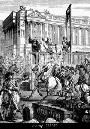 The public execution of Louis XVI by  guillotine on 21 January 1793 at the Place de la Révolution ('Revolution Square', formerly Place Louis XV, and renamed Place de la Concorde in 1795) in Paris, France Stock Photo