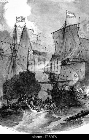 The Third Battle of Ushant on 1st June, 1794, (AKA The Glorious First of June)  the first and largest fleet action of the naval conflict between Great Britain and the First French Republic in which Lord Howe's fleet defeated the French during the French Revolutionary Wars. Stock Photo