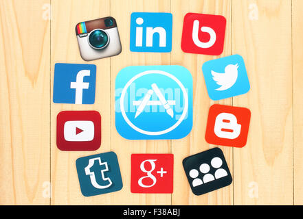 KIEV, UKRAINE - JULY 01, 2015: Around AppStore icon are placed famous social media icons Stock Photo