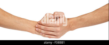 Two clenched male hands isolated on white background Stock Photo