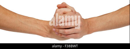 Two clenched male hands isolated on white background Stock Photo