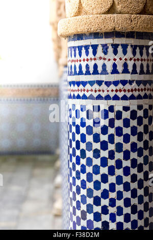 blue and white oriental pattern at a pillar Stock Photo