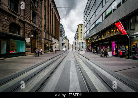 Buildings along Aleksanterinkatu, in Helsinki, Finland. Stock Photo