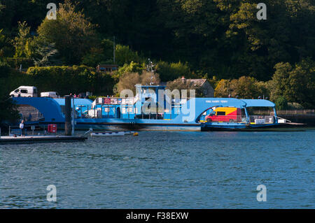 The King Harry Chain Ferry Which connects St Mawes and the Roseland Peninsula across The River Fal Cornwall England UK Stock Photo