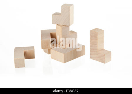 Children's wooden toy stacking isolated on white Stock Photo