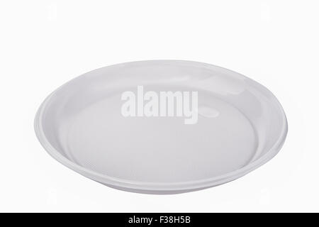 disposable plastic plate on a white background Stock Photo