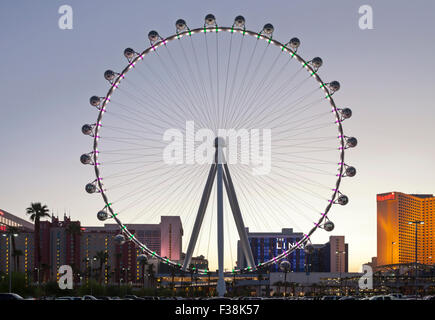 An evening view of the High Roller Ferris Wheel in Las Vegas, Nevada. Stock Photo