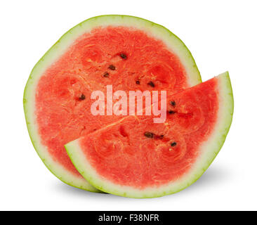 Two different slices of ripe watermelon standing next isolated on white background Stock Photo
