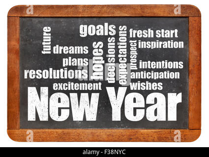 New Year goals. plans and expectations - a word cloud on a vintage slate blackboard Stock Photo