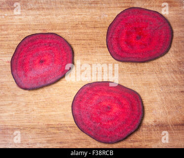 Vegan Salami, joking slices of red beet Stock Photo