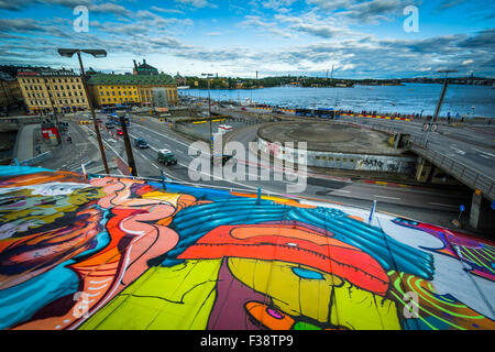 Graffiti on a building in Slussen, Södermalm, Stockholm, Sweden. Stock Photo