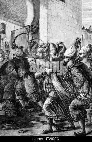 The attack 1807 on the Seraglio and Palace in Constantinople by the Chief Black Eunuch named Nezir Ağa and his men, during which Selim III, the reform-minded Sultan of the Ottoman Empire from 1789 to 1807 was assassinated. Stock Photo